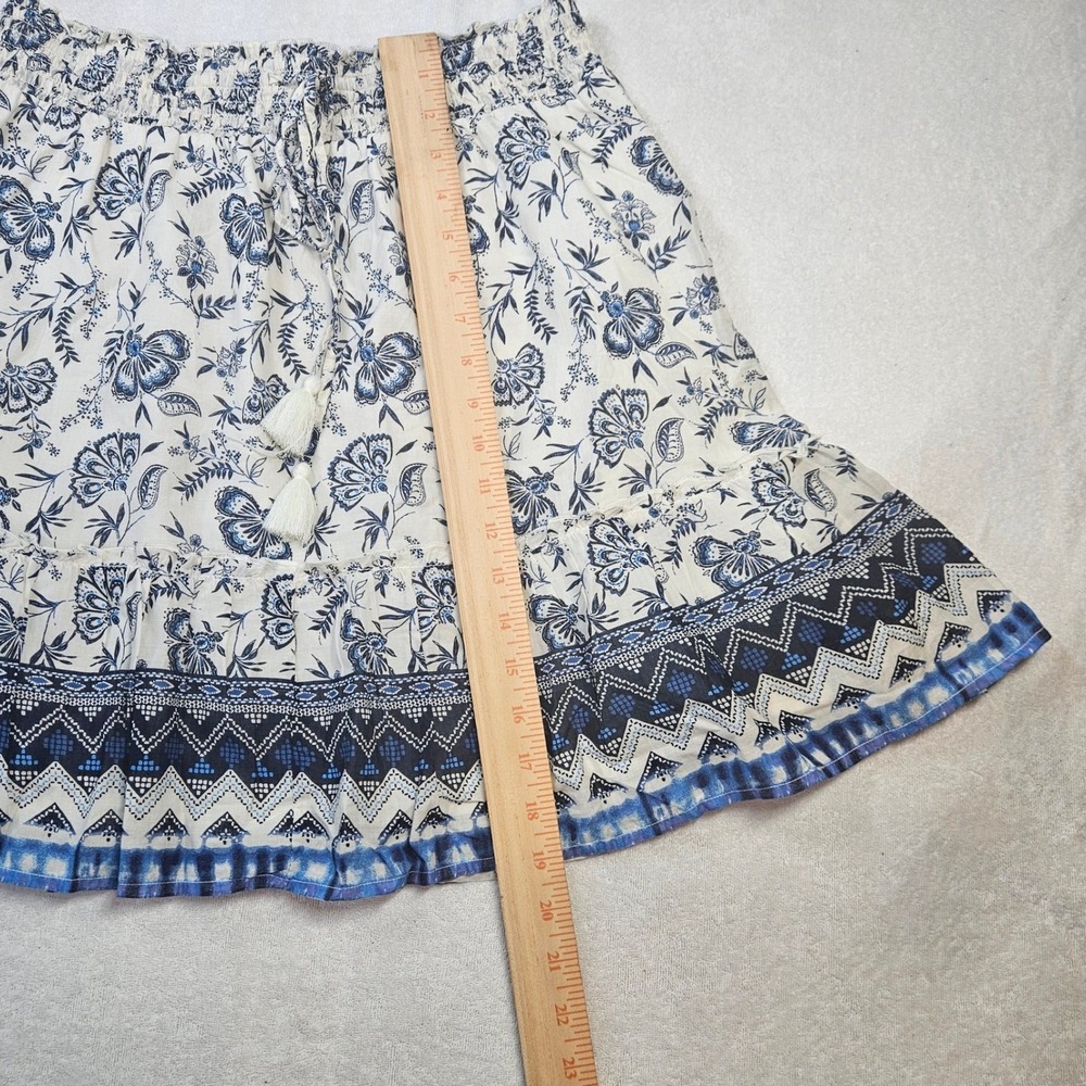 Beachlunchlounge Blue White Floral Cotton Mini Skirt Smocked Waist Small - Picture 5 of 6